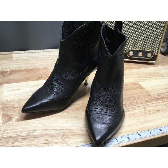 Jessica Simpson Nelda Western Cowboy Ankle Stiletto Booties 5M Black Leather - Picture 4 of 8